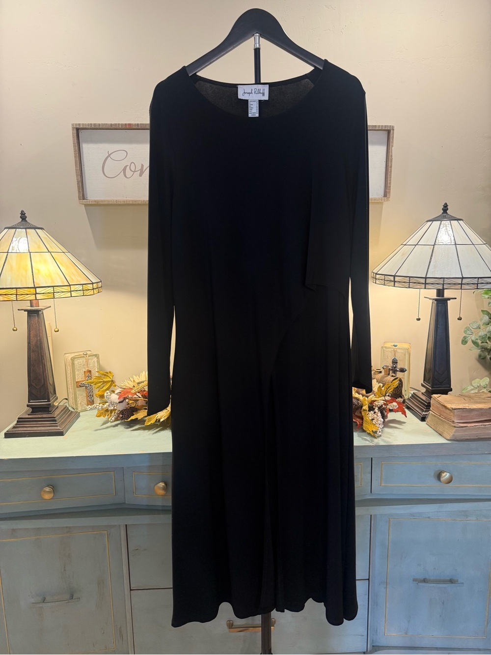 Joseph Ribkoff Black Asymmetrical Maxi Tunic Longline Top Size 14